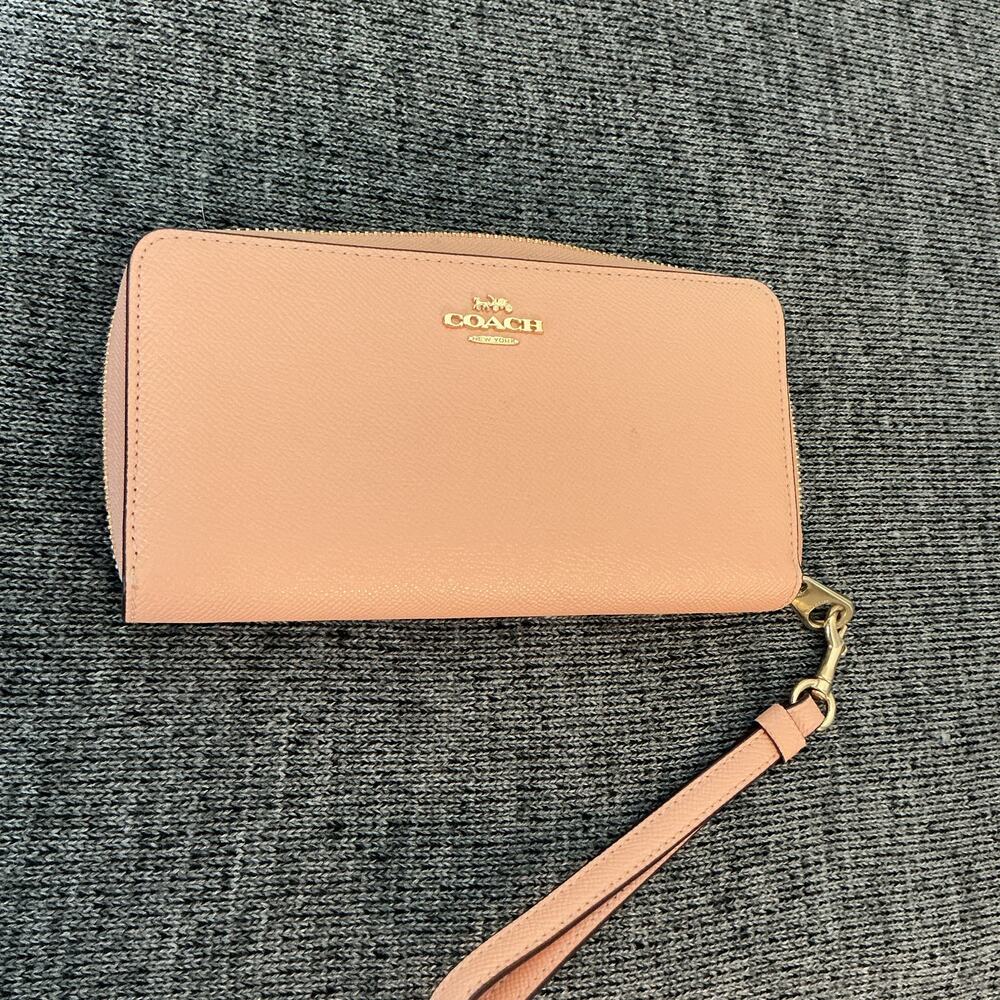 NEW COACH LONG ZIP AROUND WALLET WITH STRAP, PINK